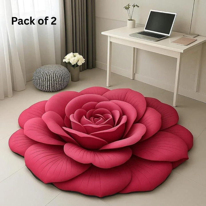 3D Flower Design Floor Mat | Quick Dry & Non-Slip | Pack of 2 Premium Mats